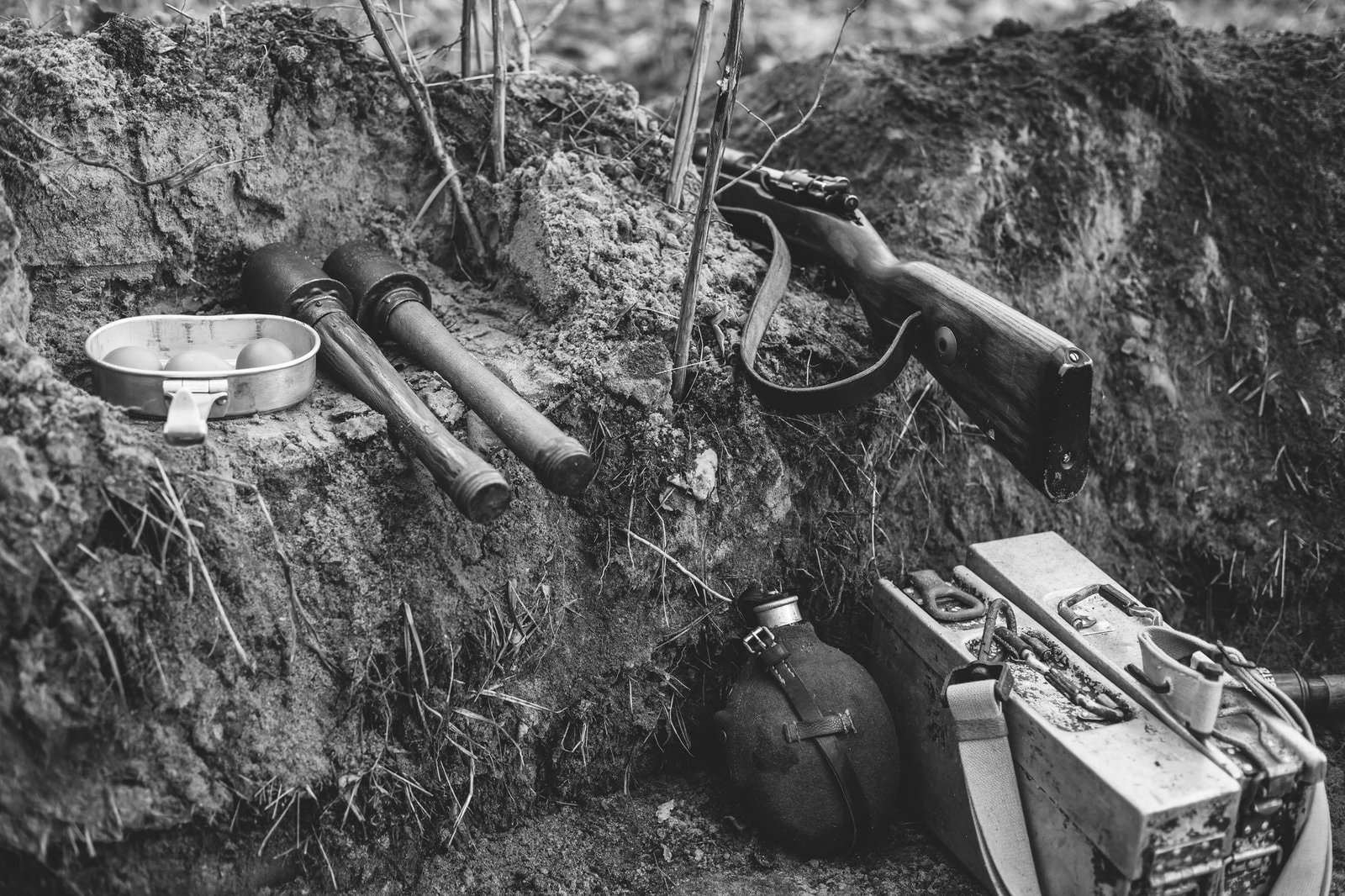 German Military Ammunition Of World War II On Ground. Rifle, Gre|