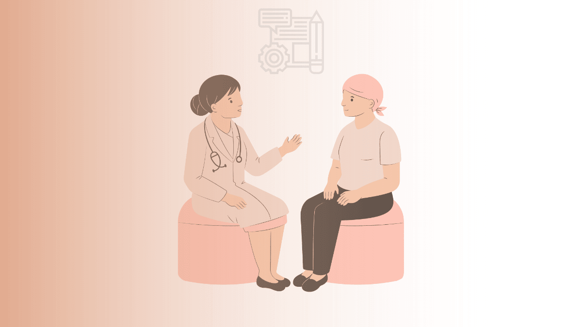 A nurse with patient and symbol of cirriculum