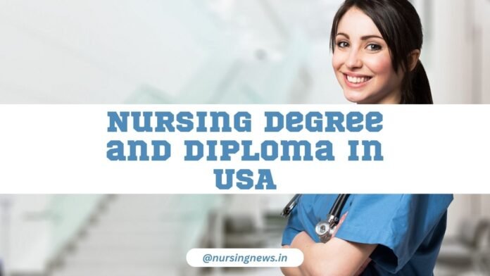 image of a model nurse with text nursing degree and diploma in usa