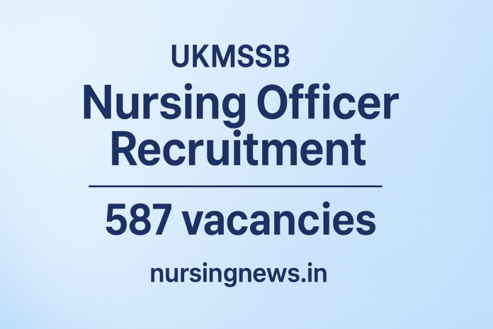 UKMSSB Nursing Officer Recruitment 2025 announcement highlighting 587 vacancies on NursingNews.in.